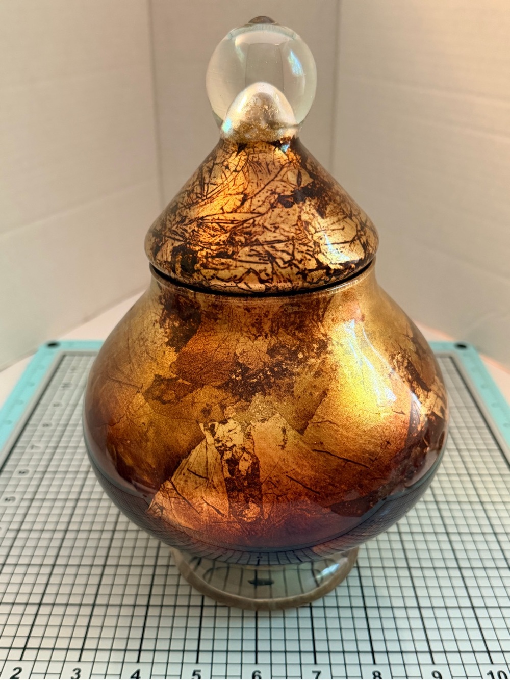 Glass Decorative Jar with Gold Finish - Handcrafted Home Art